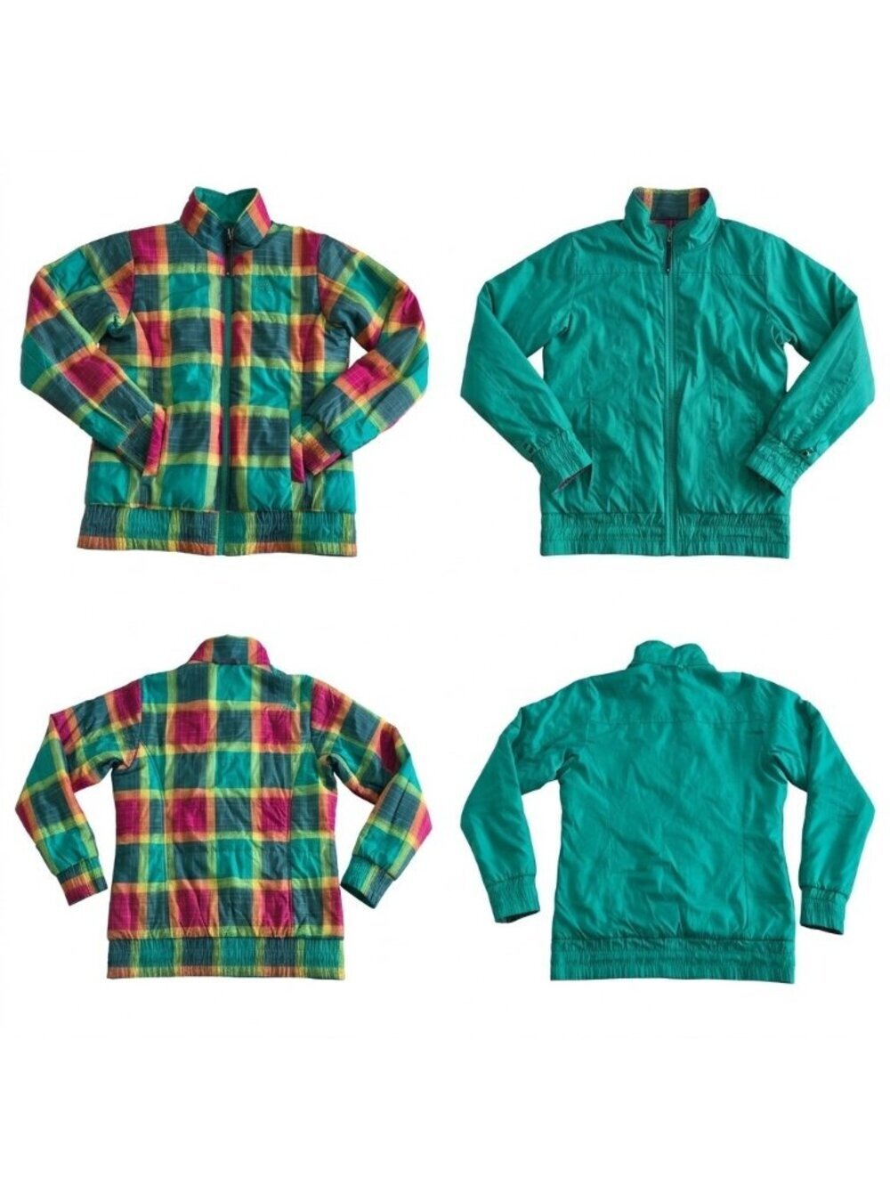The North Face Reversible Puffer Jacket Women M Plaid Green Pockets F11PX34 FLAW